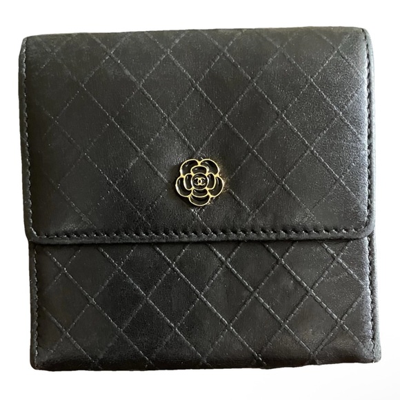 CHANEL Handbags - CHANEL Folding Camilla Matelasse Black Leather Wallet Purse w unbranded chain
